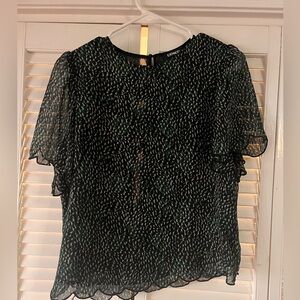 Express Black & Green Printed Flutter Sleeve Blouse